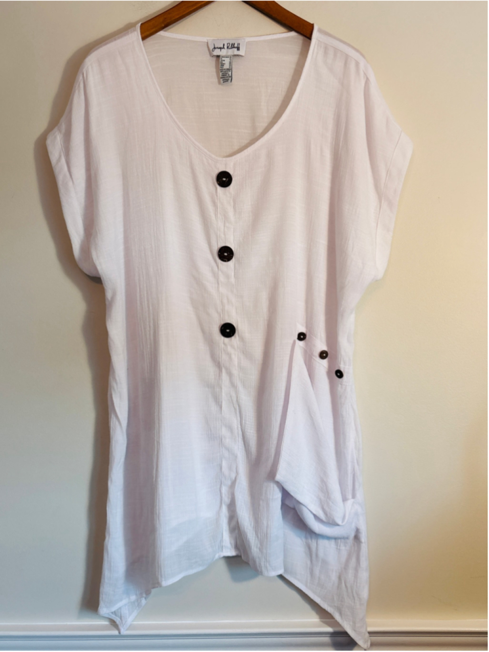 Joseph Ribkoff White Asymmetrical Lagenlook Style Short Sleeve Tunic Size 18